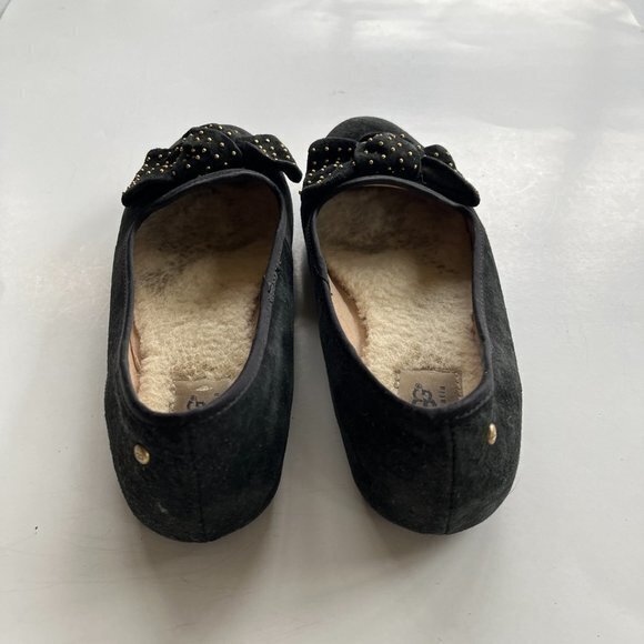 UGG Alloway Studded Bow Womens Meena Jav Moccassin Black Suede Wool Shoes Size 7 - Picture 5 of 6